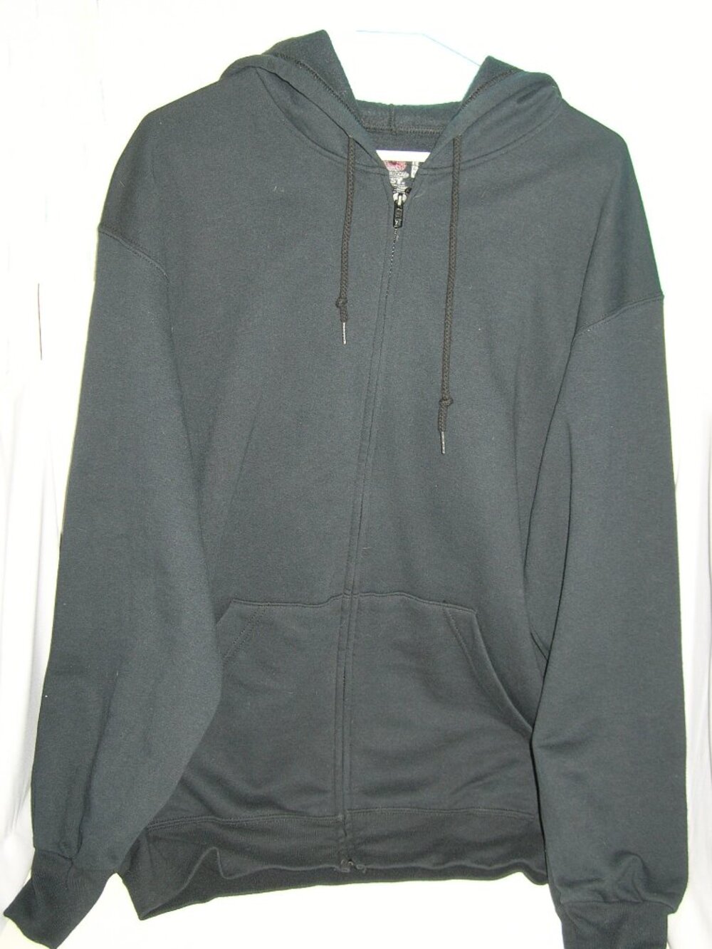 Men's Black Zippered Hood Sweater Jacket Fruit of the Loom Large Pockets New! 62